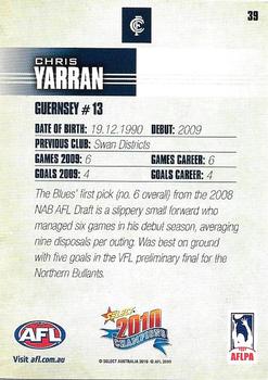 2010 Select AFL Champions #39 Chris Yarran Back